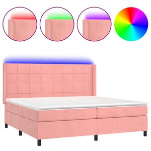 vidaXL Box spring postel s matrac&iacute; a LED růžov&aacute; 200x200 cm samet