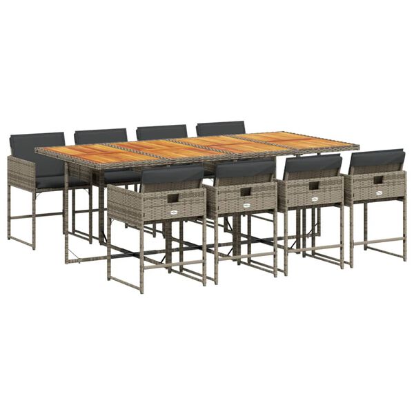 vidaXL 9d&iacute;ln&yacute; zahradn&iacute; j&iacute;deln&iacute; set s podu&scaron;kami &scaron;ed&yacute; polyratan