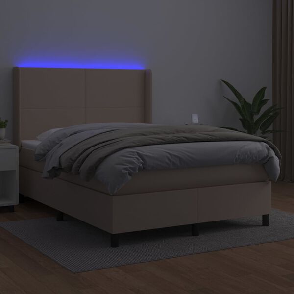 vidaXL Box spring postel matrace a LED cappuccino 140x190cm uměl&aacute; kůže