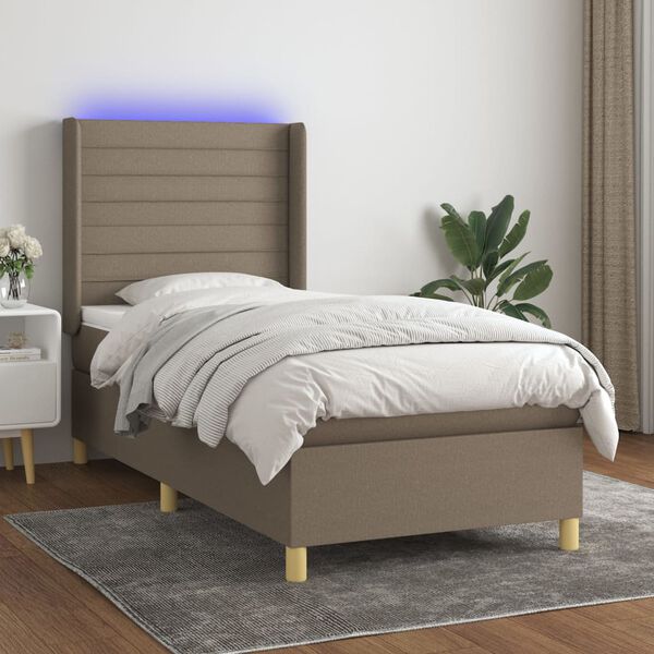 vidaXL Box spring postel s matrac&iacute; a LED taupe 90x200 cm textil