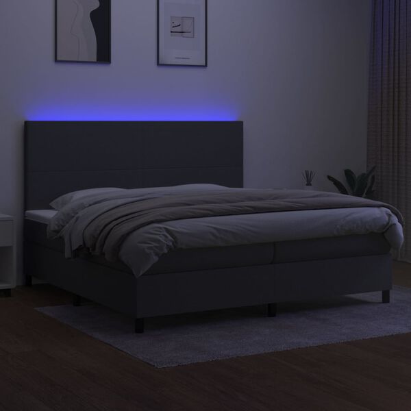 vidaXL Box spring postel s matrac&iacute; a LED tmavě &scaron;ed&aacute; 200x200 cm textil