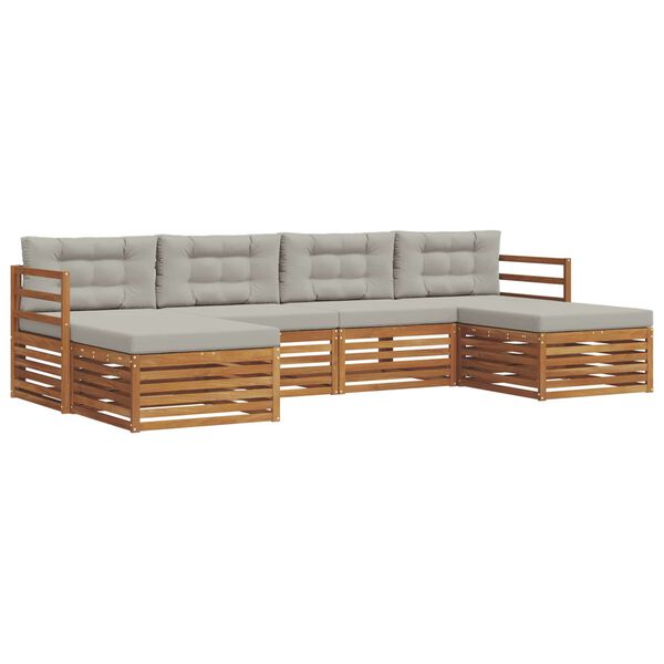 vidaXL Sedac&iacute; soupravy s pol&scaron;t&aacute;řem 6 pcs Př&iacute;rodn&iacute; a světle &scaron;ed&aacute;