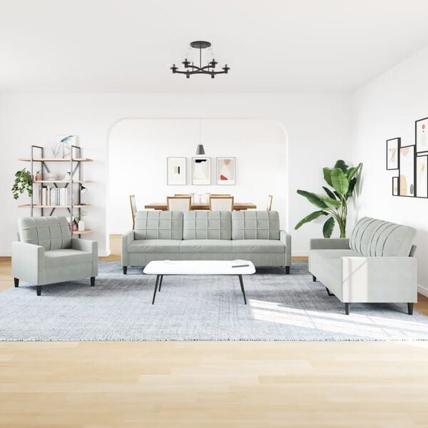 vidaXL 4d&iacute;ln&aacute; sedac&iacute; souprava s podu&scaron;kami světle &scaron;ed&aacute; samet