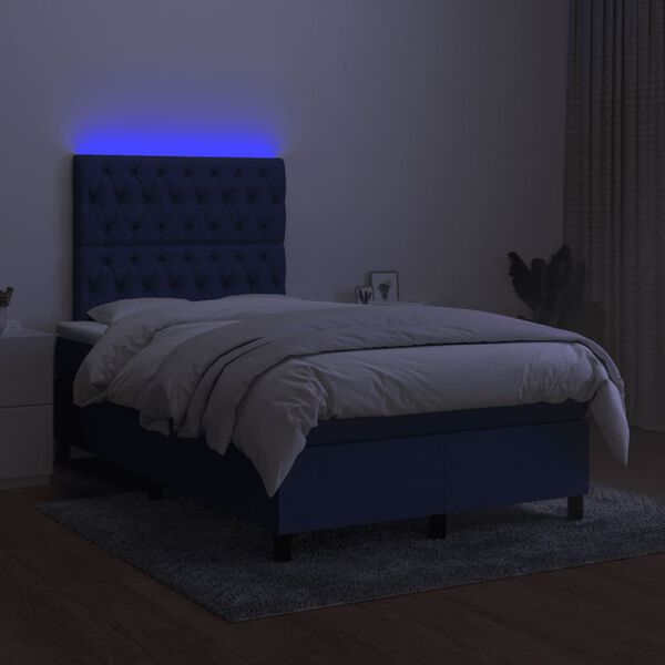 vidaXL Box spring postel s matrac&iacute; a LED modr&aacute; 120x190 cm textil