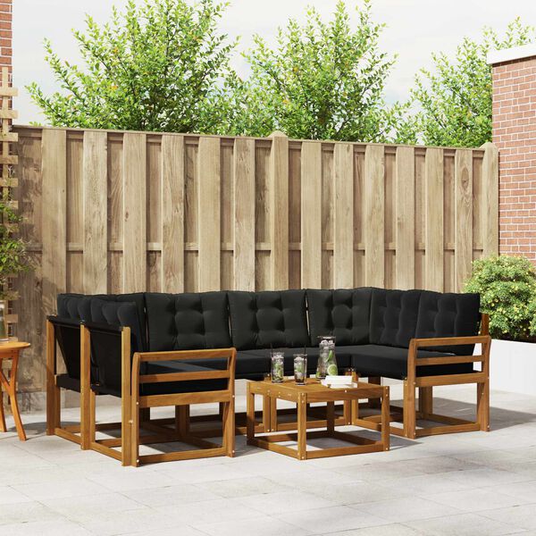 vidaXL Venkovn&iacute; pohovkov&aacute; souprava s pol&scaron;t&aacute;řem 7 pcs Přirozen&aacute; a čern&aacute;