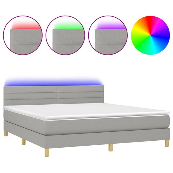 vidaXL Box spring postel s matrac&iacute; a LED světle &scaron;ed&aacute; 180x200 cm textil