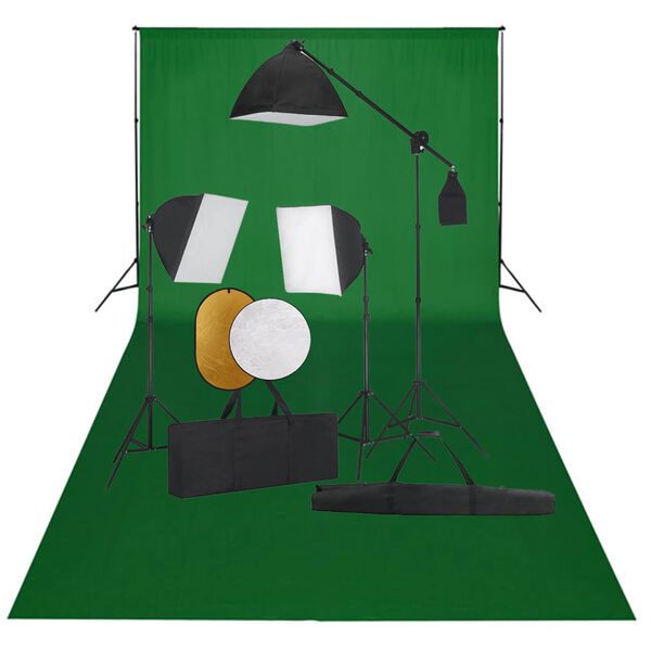 vidaXL Foto studio set se softboxy, fotopozad&iacute;m a odraznou deskou