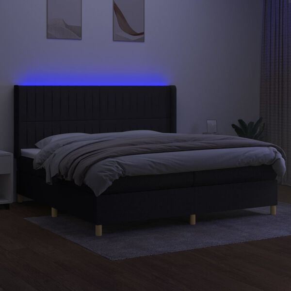 vidaXL Box spring postel s matrac&iacute; a LED čern&aacute; 200x200 cm textil