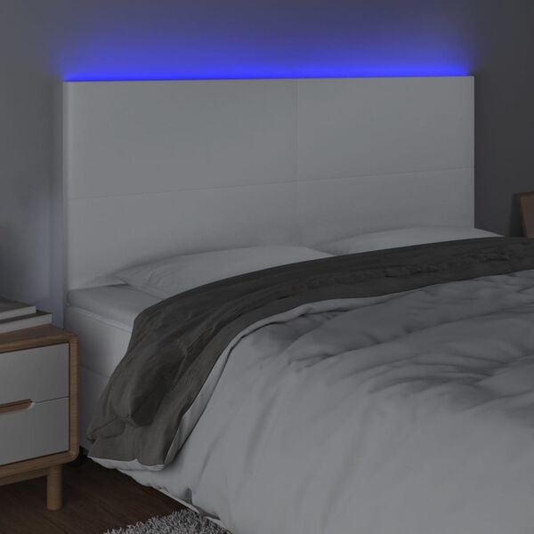 vidaXL Čelo postele s LED b&iacute;l&eacute; 160x5x118/128 cm uměl&aacute; kůže