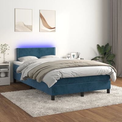 vidaXL Box spring postel s matrací a LED tmavě modrá 120x190 cm samet