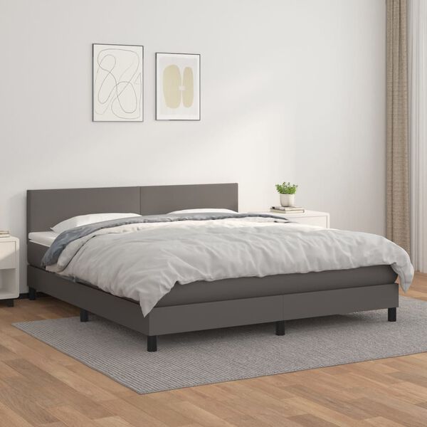 vidaXL Box spring postel s matrac&iacute; &scaron;ed&aacute; 160x200 cm uměl&aacute; kůže