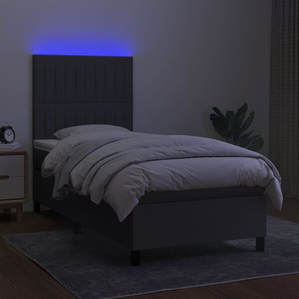 vidaXL Box spring postel s matrac&iacute; a LED tmavě &scaron;ed&aacute; 100x200 cm textil