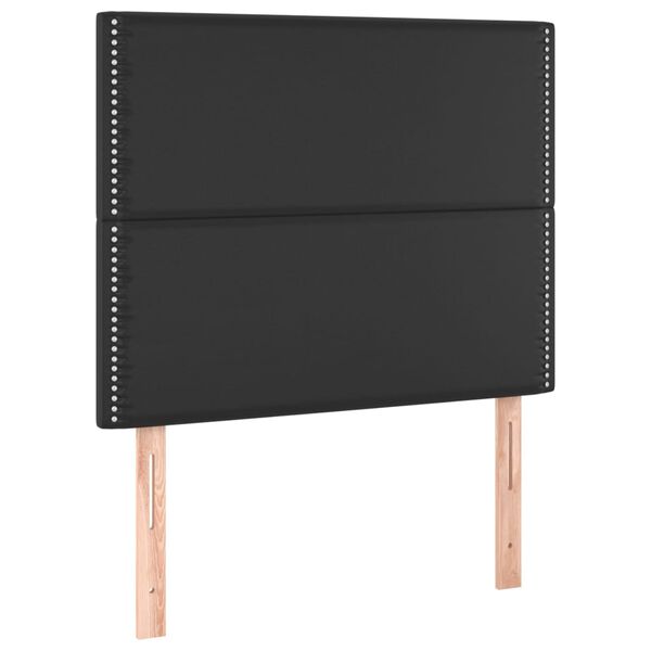 vidaXL Čelo postele s LED čern&eacute; 90x5x118/128 cm uměl&aacute; kůže