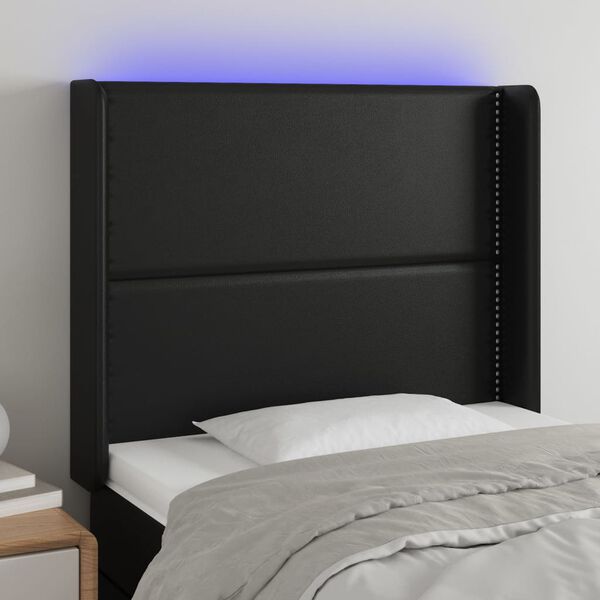 vidaXL Čelo postele s LED čern&eacute; 103 x 16 x 118/128 cm uměl&aacute; kůže