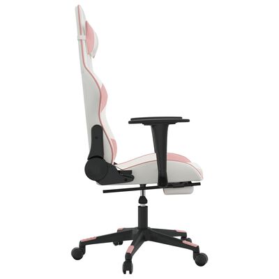 vidaXL Masážní herní židle s podnožkou bílá a růžová umělá kůže