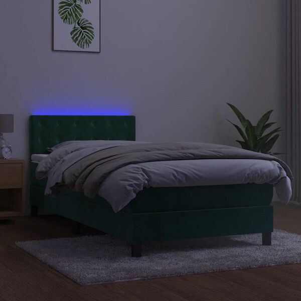 vidaXL Box spring postel s matrac&iacute; a LED tmavě zelen&aacute; 100x200 cm samet