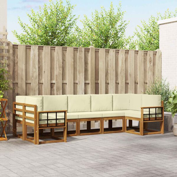 vidaXL Venkovn&iacute; pohovkov&aacute; souprava 7 pcs Přirozen&aacute; a Kr&eacute;mov&aacute;