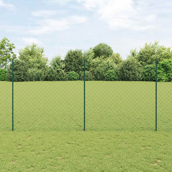 vidaXL Plot s sloupkem Zelen&aacute; 1,5 x 10 m Ocel a PVC