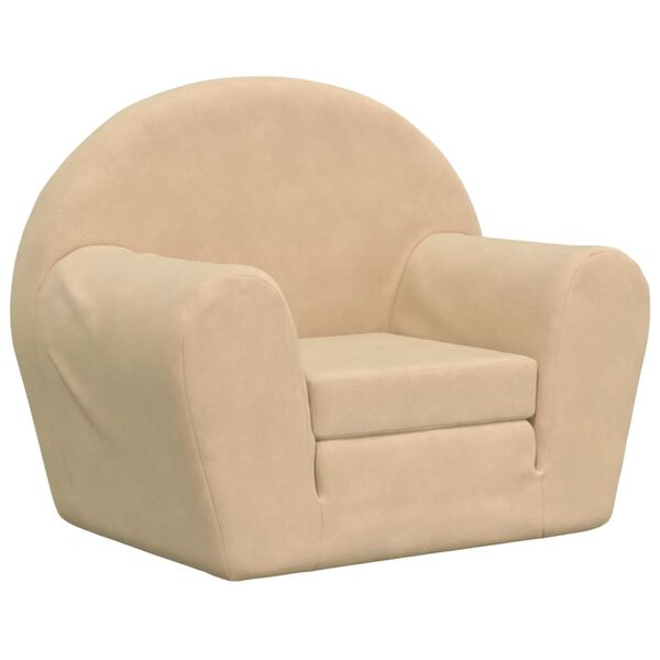 vidaXL Dětsk&aacute; rozkl&aacute;dac&iacute; pohovka kr&eacute;mov&aacute; měkk&yacute; ply&scaron;