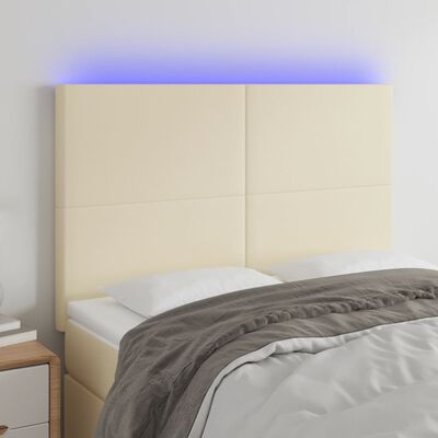 vidaXL Čelo postele s LED krémové 144x5x118/128 cm umělá kůže