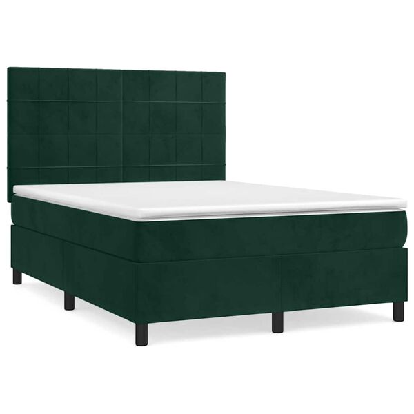 vidaXL Box spring postel s matrac&iacute; tmavě zelen&aacute; 140x190 cm samet