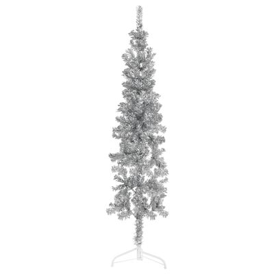 vidaXL Úzký umělý poloviční vánoční stromek se stojanem stříbrný 120cm