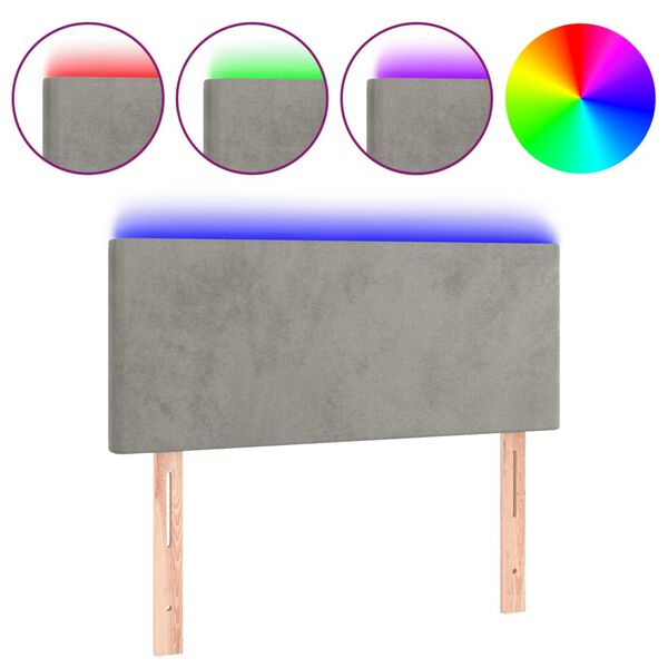 vidaXL Čelo postele s LED světle &scaron;ed&eacute; 80 x 5 x 78/88 cm samet