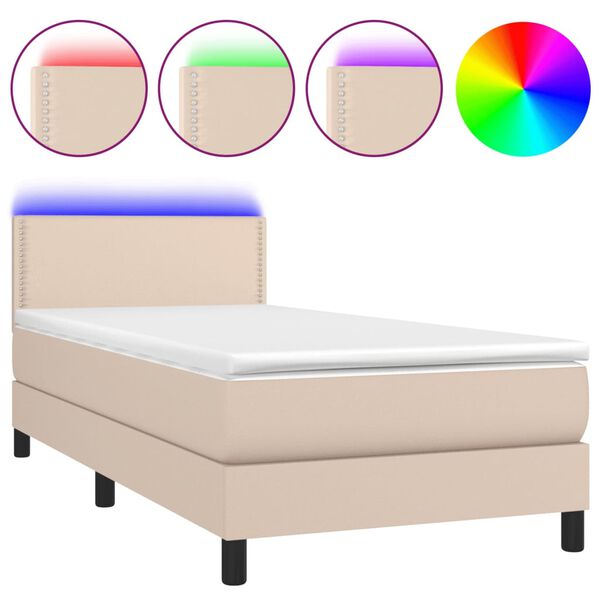 vidaXL Box spring postel matrace a LED cappuccino 100x200cm uměl&aacute; kůže
