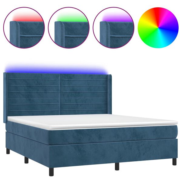 vidaXL Box spring postel s matrac&iacute; a LED tmavě modr&aacute; 160x200 cm samet