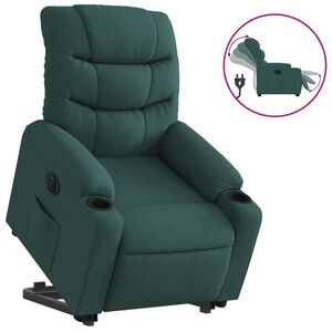 vidaXL Elektrick&eacute; zvedac&iacute; polohovac&iacute; křeslo tmavě zelen&eacute; textil