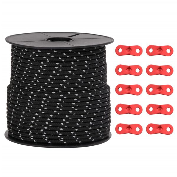 vidaXL Stanové lanko s reflexními proužky a napínáky 50 m 4 mm