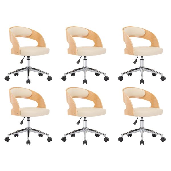 vidaXL Otočn&eacute; j&iacute;deln&iacute; židle 6 ks kr&eacute;mov&eacute; oh&yacute;ban&eacute; dřevo a uměl&aacute; kůže