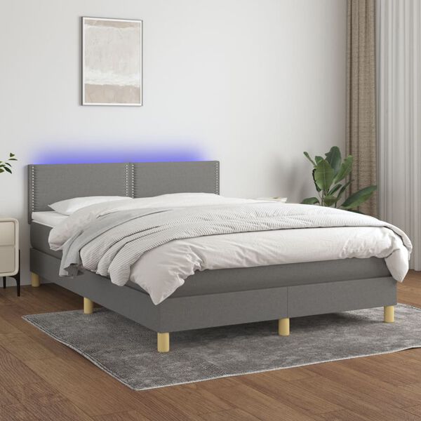 vidaXL Box spring postel s matrac&iacute; a LED tmavě &scaron;ed&aacute; 140x200 cm textil