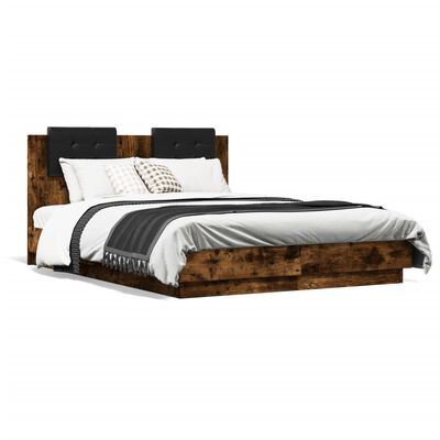 vidaXL Rám postele s čelem a LED osvětlením kouřový dub 140x190 cm