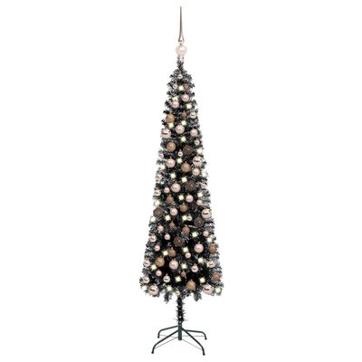 vidaXL Úzký vánoční stromek s LED a sadou koulí černý 120 cm
