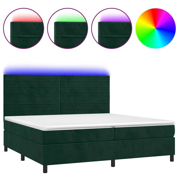 vidaXL Box spring postel s matrac&iacute; a LED tmavě zelen&aacute; 200x200 cm samet