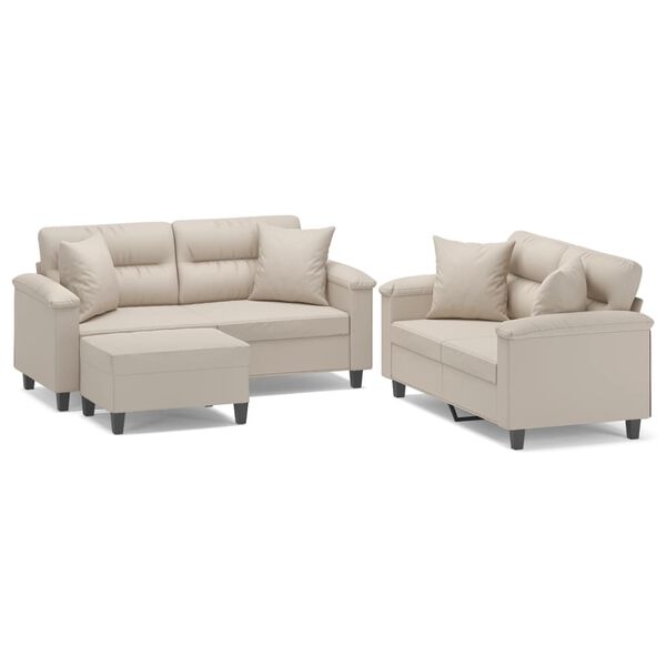 vidaXL 3d&iacute;ln&aacute; sedac&iacute; souprava s pol&scaron;t&aacute;ři kr&eacute;mov&aacute; tkanina z mikrovl&aacute;kna