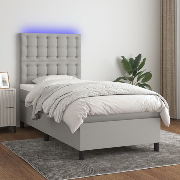 vidaXL Box spring postel s matrac&iacute; a LED světle &scaron;ed&aacute; 100x200 cm textil