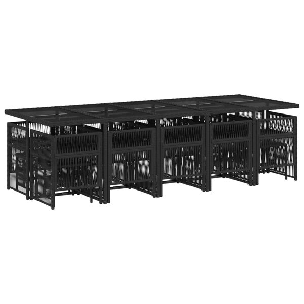 vidaXL 15d&iacute;ln&yacute; zahradn&iacute; j&iacute;deln&iacute; set s podu&scaron;kami čern&yacute; polyratan