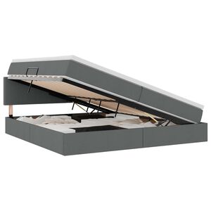 vidaXL Postel s &uacute;ložn&yacute;m prostorem a LED osvětlen&iacute;m Tmavě &scaron;ed&aacute; textil