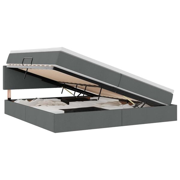 vidaXL Postel s &uacute;ložn&yacute;m prostorem a LED osvětlen&iacute;m Tmavě &scaron;ed&aacute; textil