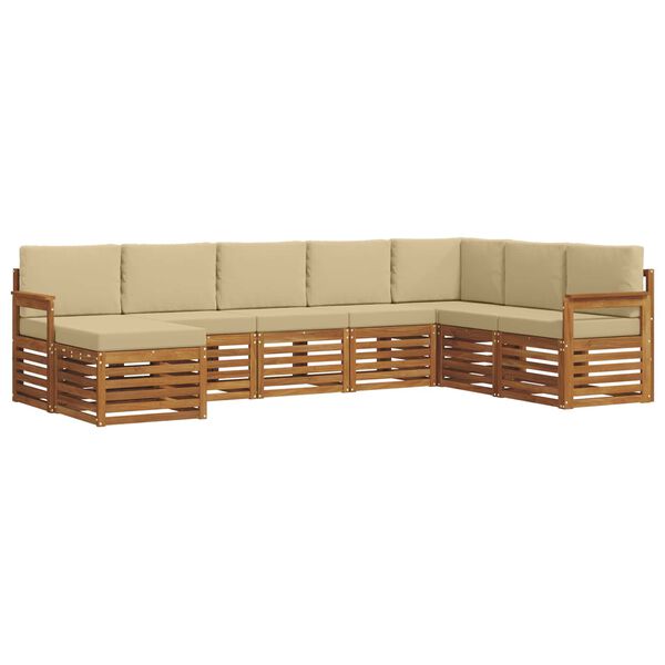 vidaXL Sedac&iacute; soupravy 8 pcs Přirozen&aacute; a B&eacute;žov&aacute; Masivn&iacute; ak&aacute;tov&eacute; dřevo