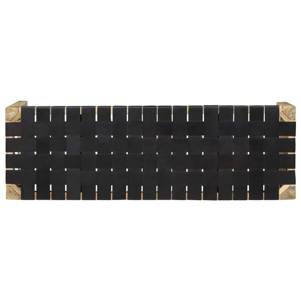 vidaXL Lavice 110 cm čern&aacute; prav&aacute; kůže a masivn&iacute; mangovn&iacute;kov&eacute; dřevo