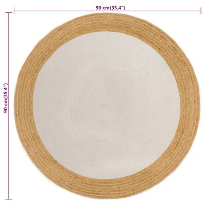 vidaXL Kusový koberec pletený bílý a přírodní 90 cm juta a bavlna