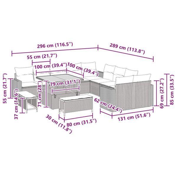 vidaXL Sada zahradn&iacute;ch pohovek s pol&scaron;t&aacute;řem s &uacute;loži&scaron;těm 13 pcs Čern&aacute;