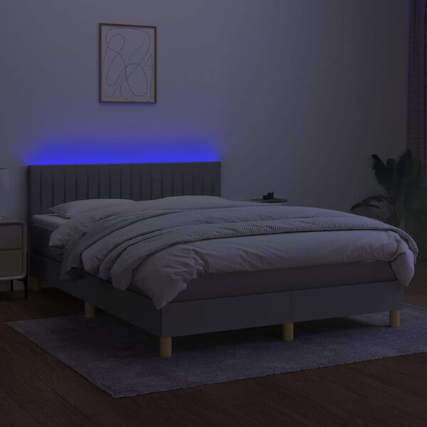 vidaXL Box spring postel s matrac&iacute; a LED světle &scaron;ed&aacute; 140x200 cm textil