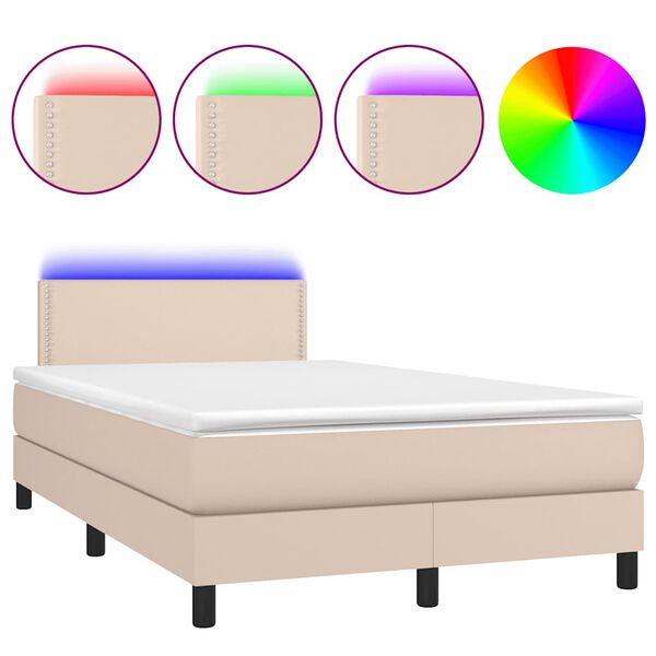 vidaXL Box spring postel matrace a LED cappuccino 120x190cm uměl&aacute; kůže