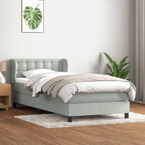 vidaXL Box spring postel s matrac&iacute; světle &scaron;ed&aacute; 90x210 cm samet