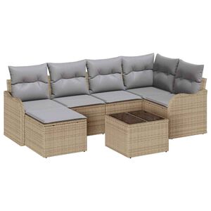 vidaXL Sada zahradn&iacute;ch pohovek 7 pcs b&eacute;žov&aacute; a světle &scaron;ed&aacute; Poly ratan