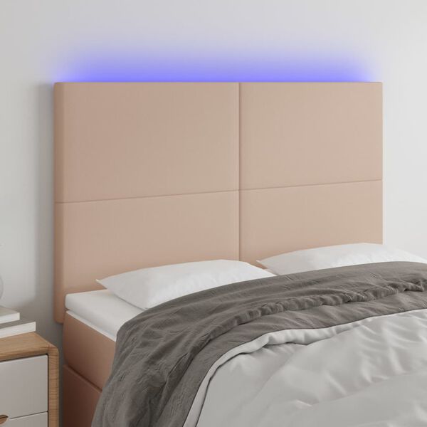 vidaXL Čelo postele s LED cappuccino 144x5x118/128 cm uměl&aacute; kůže